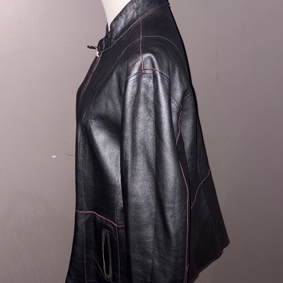 Reversable Lambskin Leather Jacket purple & charcoal grey!new#metallicjacket - Picture 7 of 8